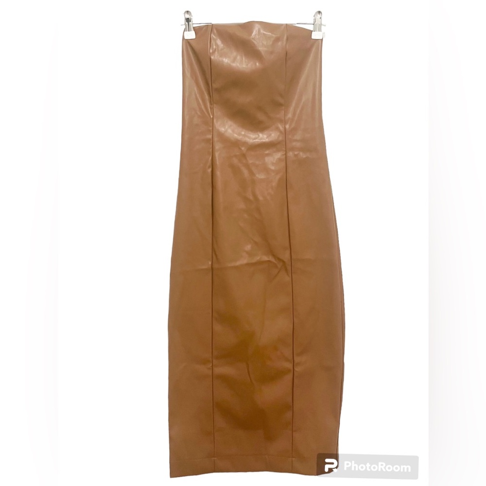 Strapless Faux Leather Body Con Dress